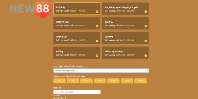 Nạp tiền Nạp tiền New88 qua chuyển khoản ngân hàng an toàn